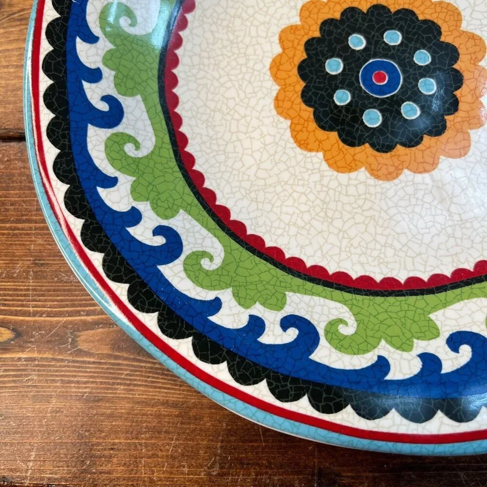 PIER 1 Suzani Medallion Dinner Plate Blue Green Red ONE plate 10-3/4” diameter